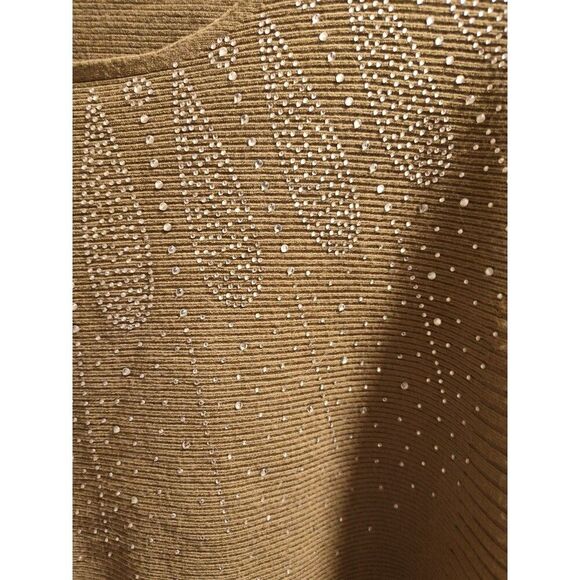 LIV Milano Pullover Sweater Olive Green Rhinestones Women’s XL Viscose Blend - Picture 2 of 6